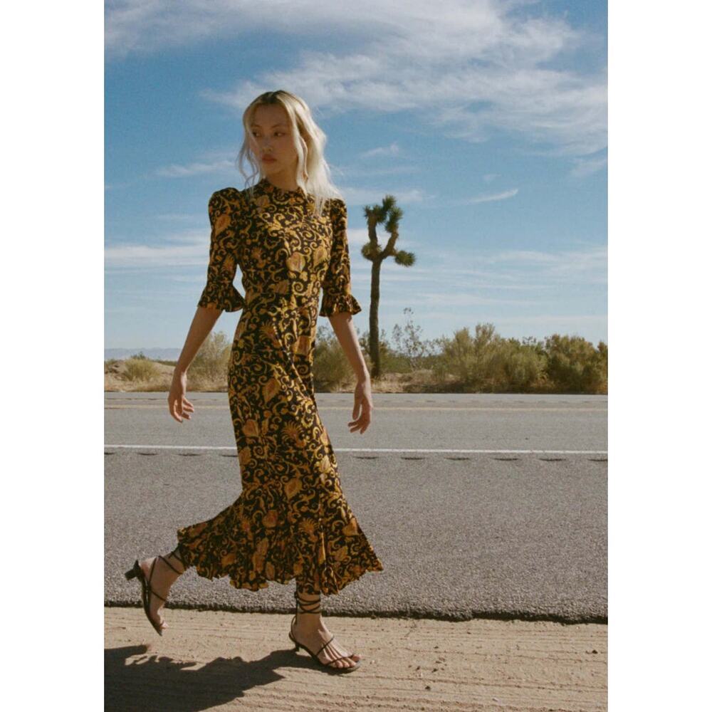 RHODE Felix Yellow Floral Dress Size 14